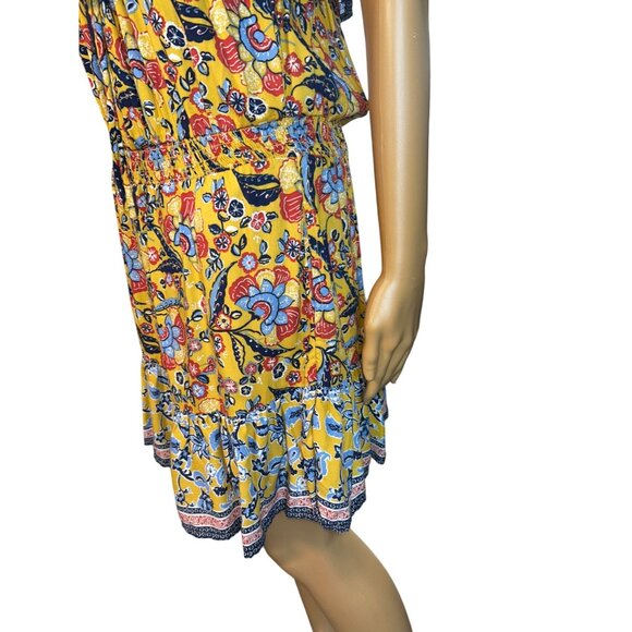 Cato Womens Off The Shoulder Romper Medium Yellow Floral Hippie Boho Retro - Picture 6 of 6